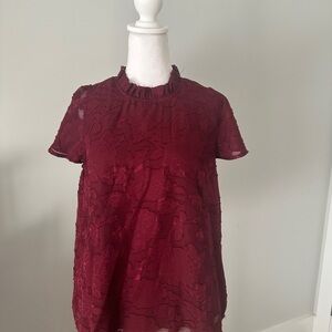 INDIGO SOUL Elegant Burgundy Lace Top-Size M